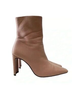 L’Intervalle High Heel Ankle Boots Pink Leather Square Toe Side Zippers 40 9-9.5